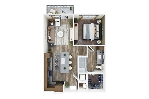 Floor plan for 1 bed, 1 bath, 720 sqft